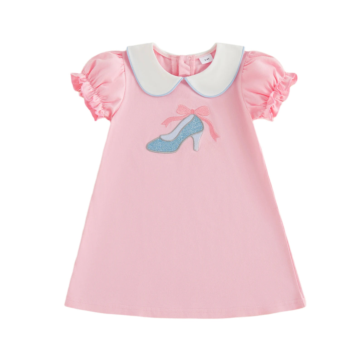 Cute Kids Gir Casual Dress Short Sleeve Doll Collar Embroidery Bowknot Summer Dress Costume Clothes