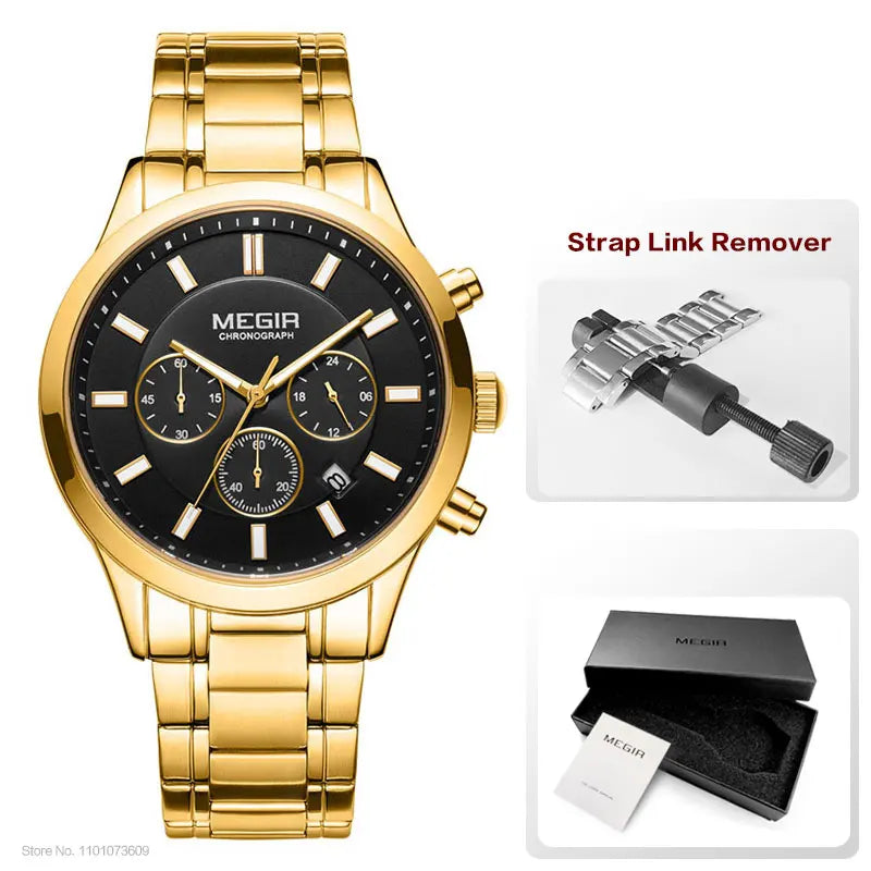 MEGIR Watches for Men 2021 New Chronograph Quartz Watch Luxury Stainless Steel Wristwatch Man Relogios Masculino часы мужские