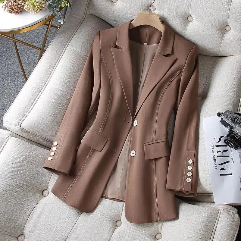 Bright Line Decoration Suit Jacket Women's 2025 New Spring Autumn Women's Clothing Fat Sister Slim Thin Blazer Suit Jacket Top