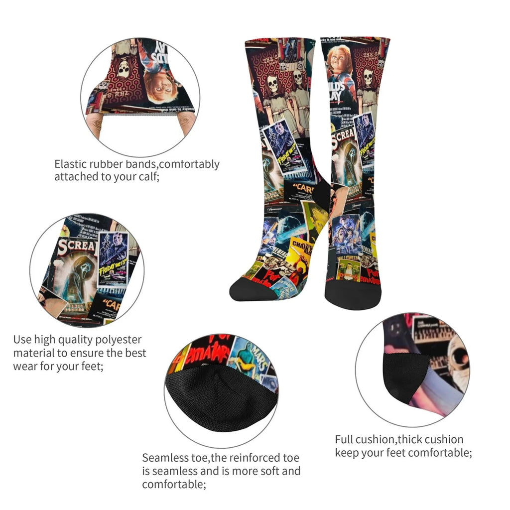 Horror Poster Collage Men's Socks Comfortable Warm Non-slip Street Hip-Hop Style Retro Fashion Socks Novelty Funny Happy Socks