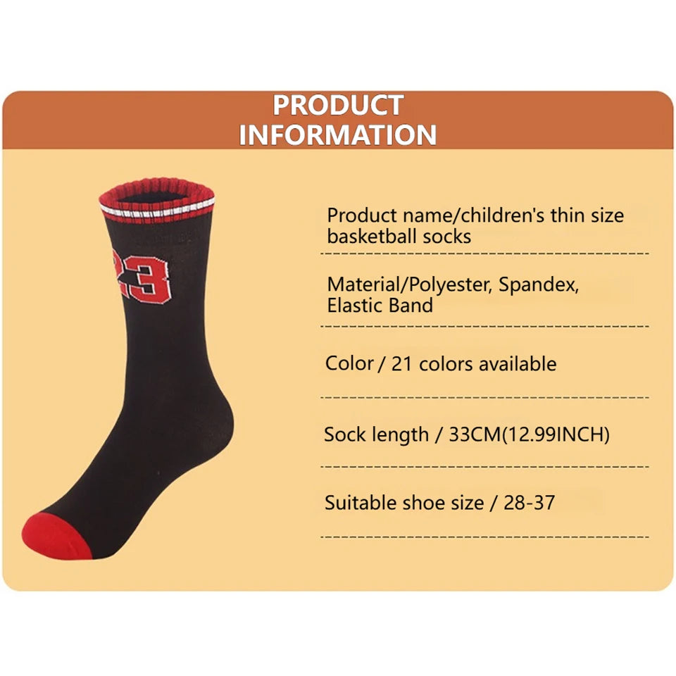Loogdeel Kids Basketball Socks Breathable Thin Pure Color Sport Socks Thickened Anti-Collision Sports Socks Digital Design