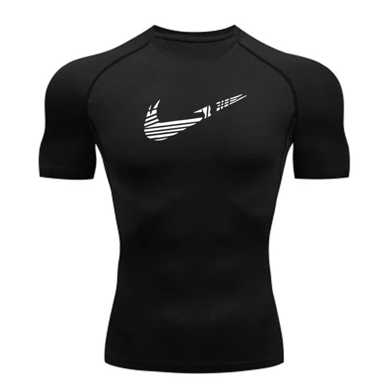Men Compression Running T Shirt Fitness Print Tight Short Sleeve Tshirt Training Jogging Shirt Gym Sportswear Quick Dry Rashgard
