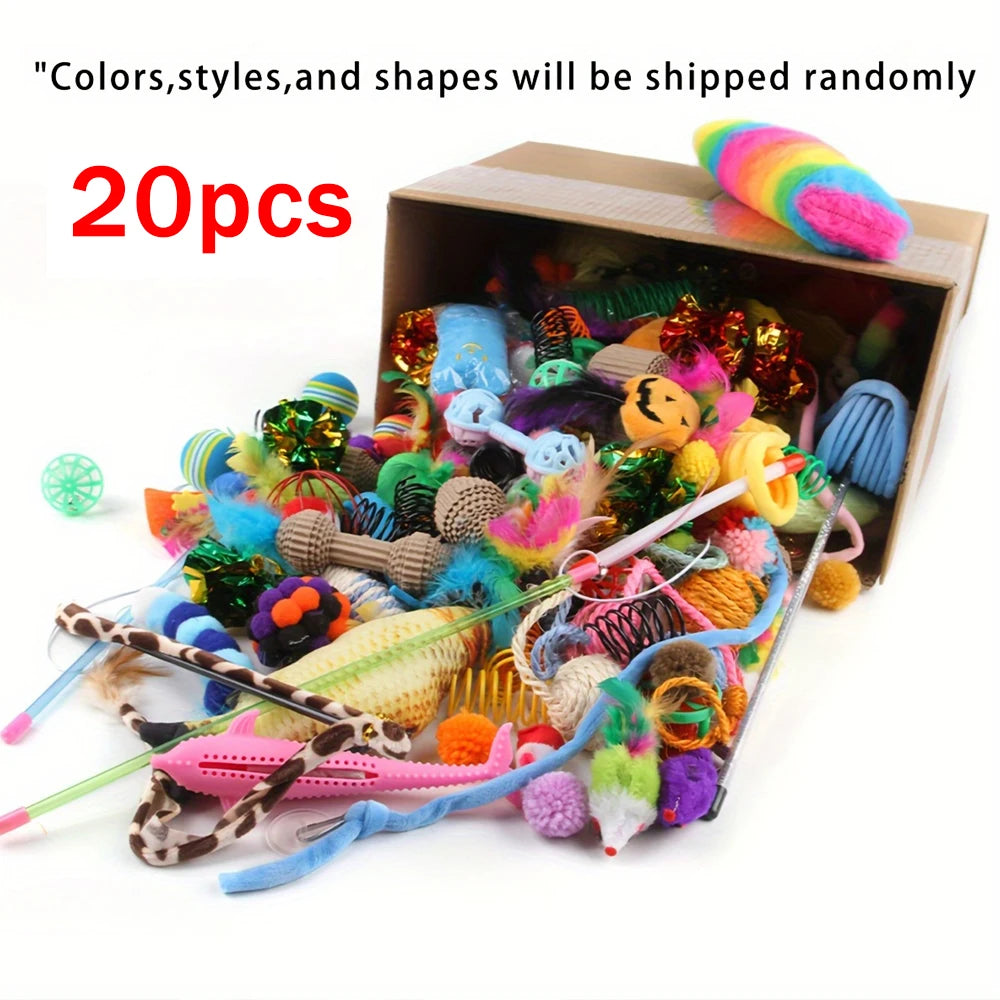 100 Styles Mixed Pet Toy Set, Random Assorted Interactive Cat & Dog Toys, Variety Chew Squeaky Play Toys for Small Pets
