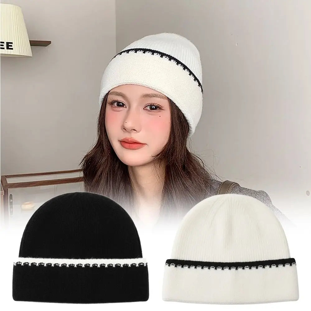 Women's Fashion Ear Protection Warm Knitted Hat Simple Trendy Full Coverage Beanies Versatile Cold Hat Autumn Winter Outdoor