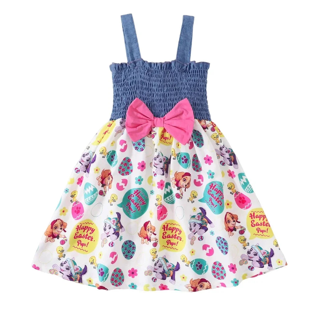 Fashion Dress for Kids Girl 1-6 Years Infant Girl Sleeveless Sling Pleated Dress with Bow Summer Costume Birthday Party Wear
