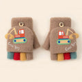 Kids Boys Girls Cartoon Excavator Half Finger Flip Cover Winter Thick Warm Gloves Toddler Outdoor Knitted Cold-Proof Mittens