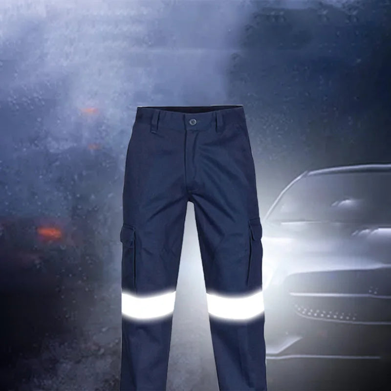 Navy Blue Reflective Pants Works Multi Pockets Hi Vis Work Pants Mens Reflective Protective Work Trousers Men Construction