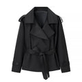 Elegant Lapel Lace Up Women's Windbreaker Solid Loose Full Sleeve Belt Double Breasted Coats Female 2026 Spring Female Jackets
