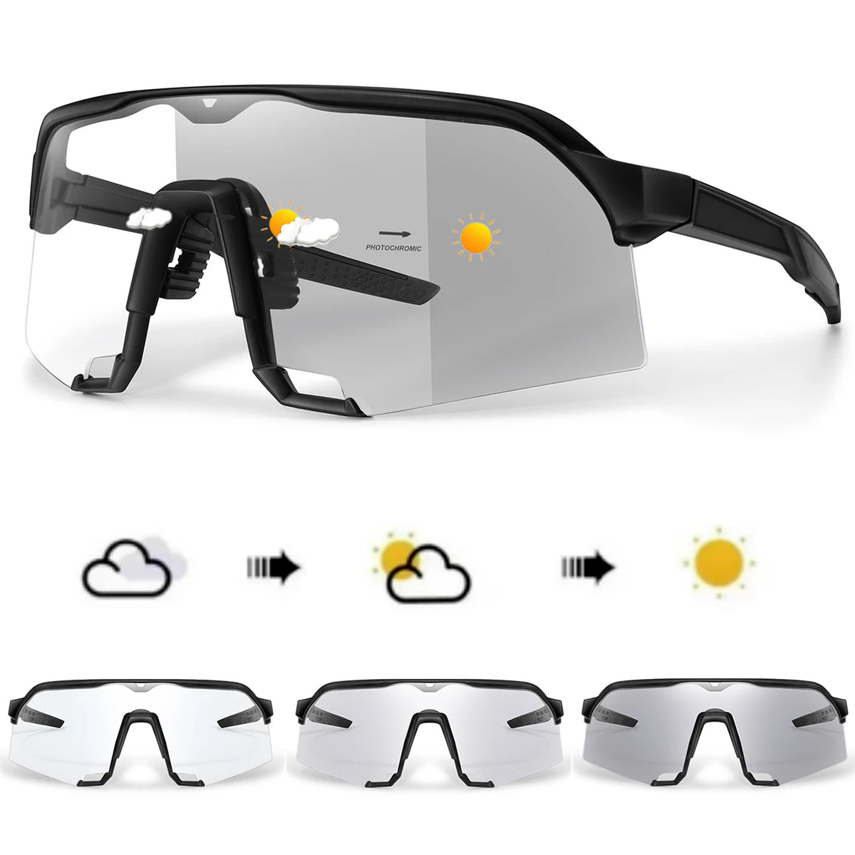 Photochromic Sunglasses for Men Women Outdoor Mtb Bicycle Cycling Running Eyewear Windproof Goggles Oversize Shades