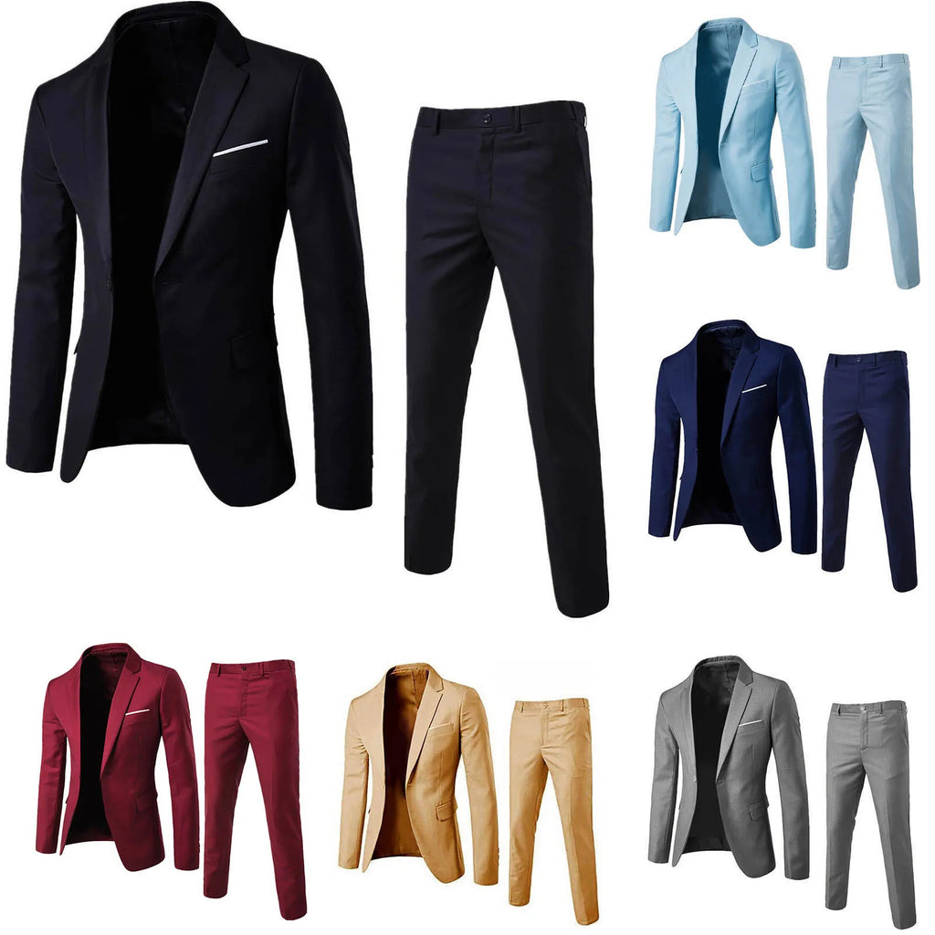 Luxury 2 piece men s wedding suit fashion men s slim solid color business office suit sets large size men pants