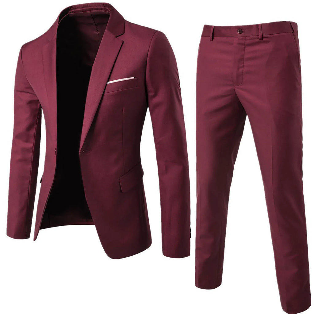 Luxury 2 piece men s wedding suit fashion men s slim solid color business office suit sets large size men pants