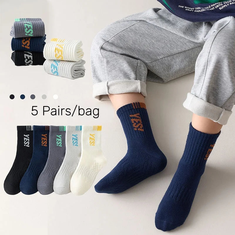 5 Pairs Baby Socks Spring Autumn New Cotton Socks Kids Sport Sock 1-14T Boys Letter Pattern