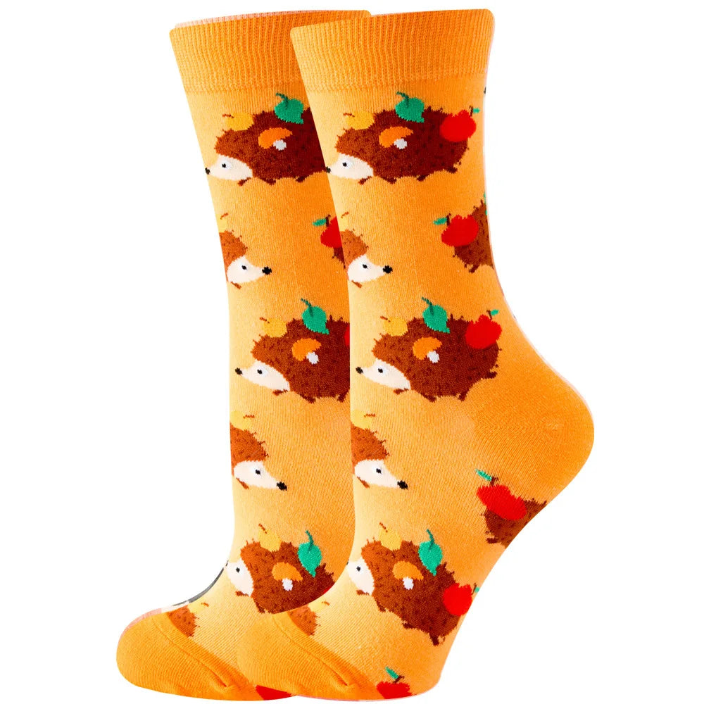 Women Socks Cartoon Animal Cute Printing Kawaii Calcetines Funny Sheep, Rabbit, Hedgehog, Flamingo, Seahorse Colour Socks