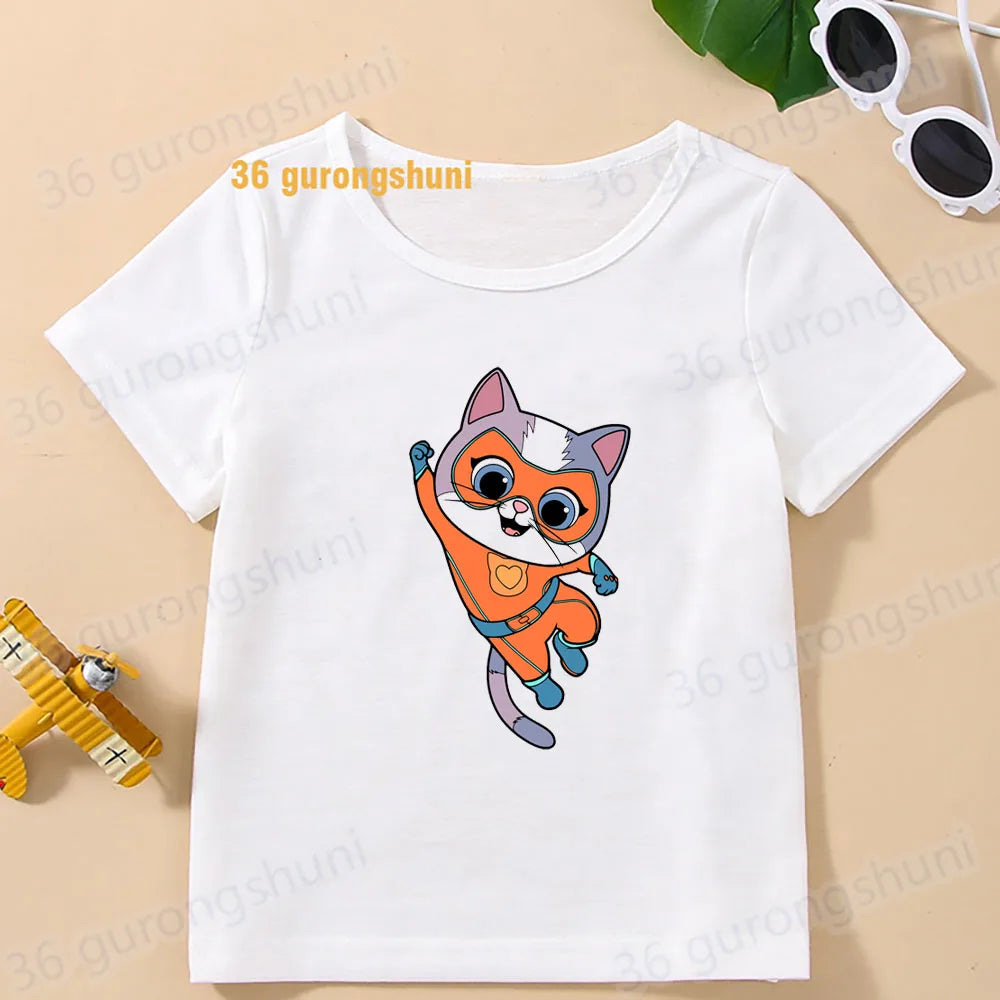 Boys T Shirts Children Clothes superkitties Kids Tshirt super kitties baby T-shirt 4 5 6 birthday summer Tops For Girls-clothing