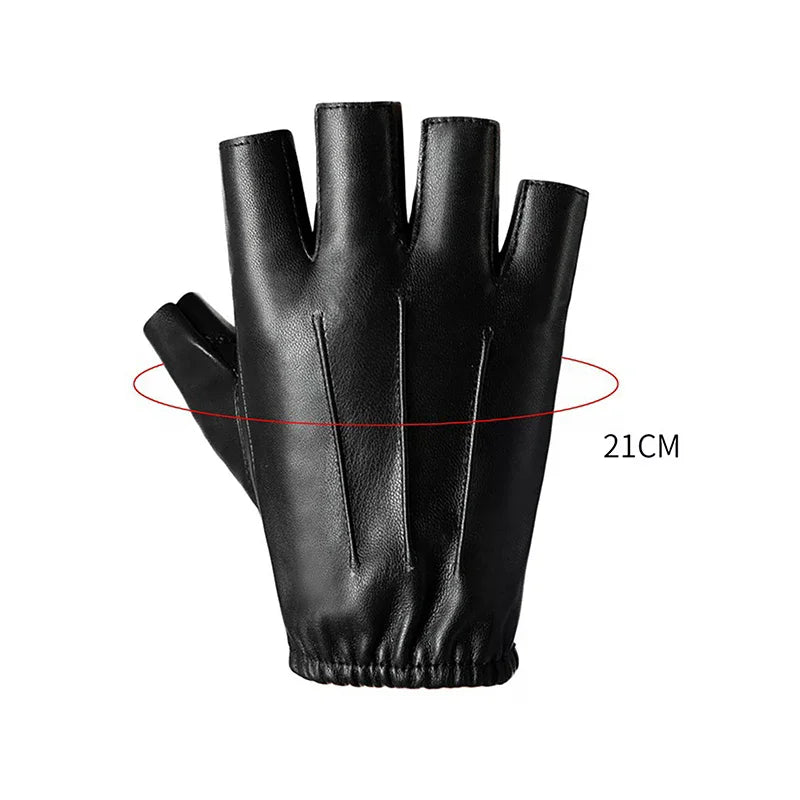 Fingerless Men Gloves PU Leather Motor Punk Gloves Male Mittens Black Half Finger Outdoor Tactical Mens Leather Driving Gloves