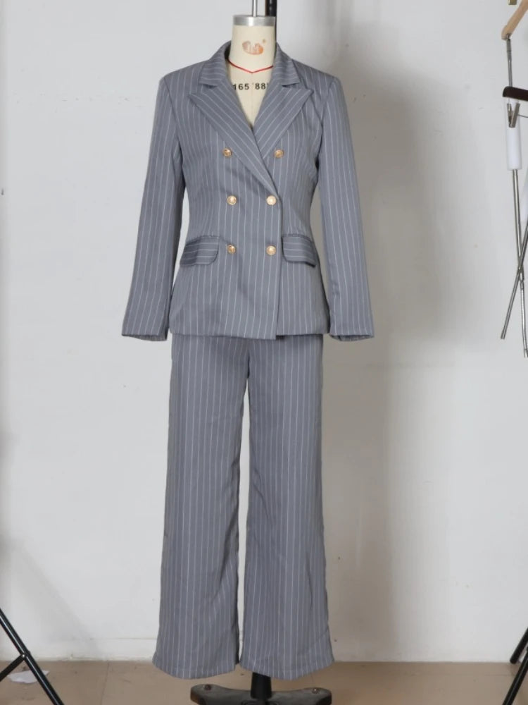 2026 Fashion Autumn Winter Ladies Pant Suit Women Striped Female Business Work Wear Jacket Blazer and Trouser Formal 2 Piece Set