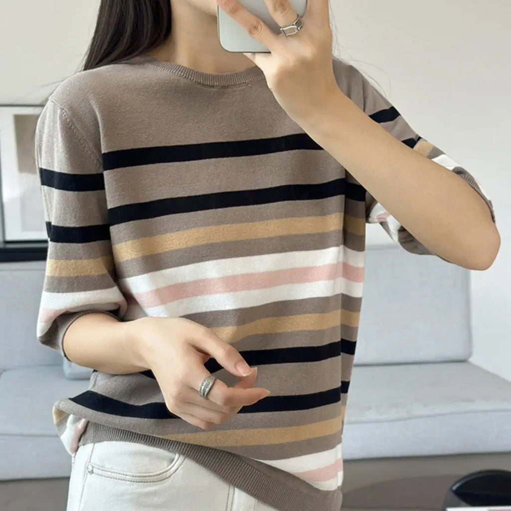 WinvyNee Summer Women‘s 100% Cotton T-shirt Tops Short Sleeve O Neck Striped Sweaters Casual Basic Female Pullover Tops A1002028