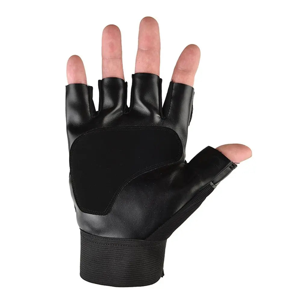 Men Fitness Motocycle Gloves Half Finger Palm Breathable Anti-Slip Riding Gloves PU Leather Bicycle Gloves Fingerless Gloves