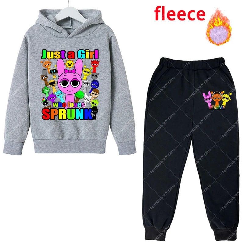 Sprunki Kids Anime Cute Hoodies Pants Set Children Autumn Winter Clothing Boy Girl Cartoon Hooded Top Fashion Trousers Gift 2025