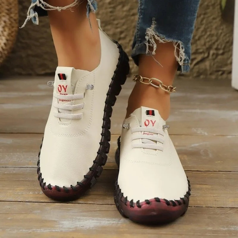 Sneakers Women Shoes Loafers Lace Up Leather Flat New Spring 2025 Casual Comfortable Mom Shoes Mujer Zapatos Chaussure Femme