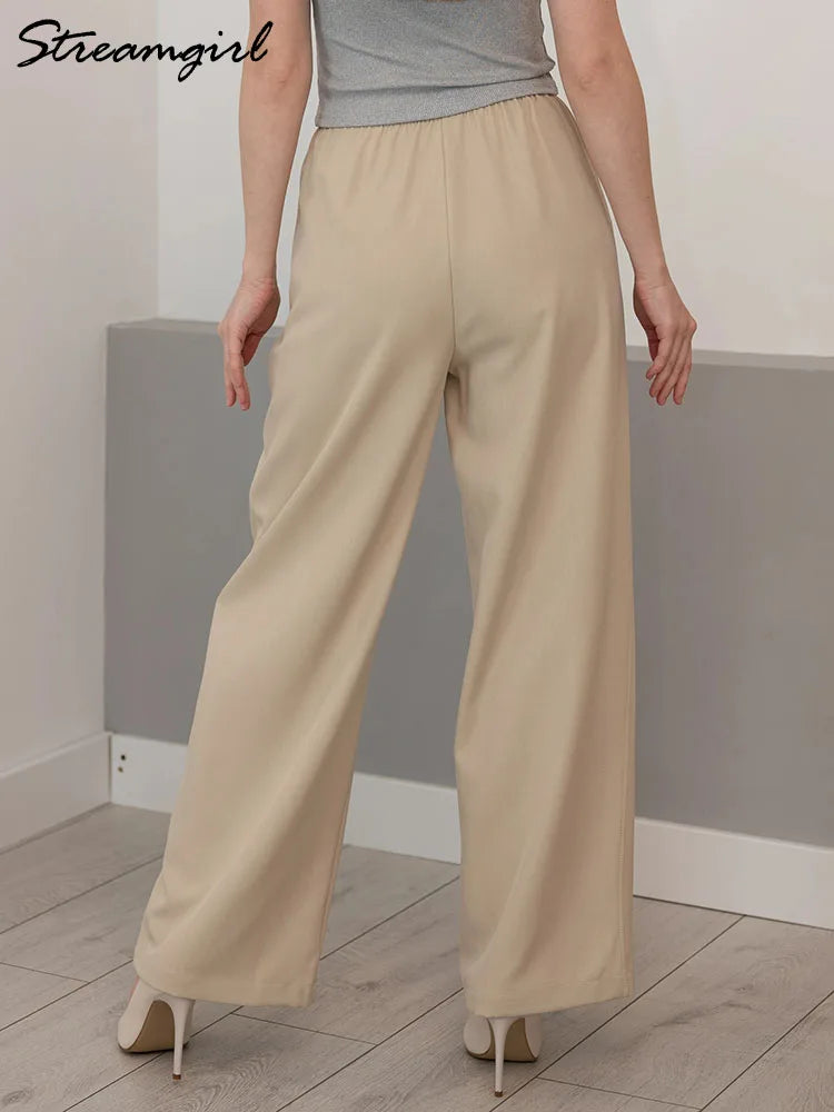 Women Wide Leg Pants Formal Gray Long Office Wear Pants Ladies Spring Straight Leg Black Work Trousers For Women Office Summer