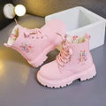 Girls Boots Kids Fashion Rubber Boots Cool Girl Autumn and Winter Cotton Soft Sole Pink with Cartoon Side Zip Princess Round-toe