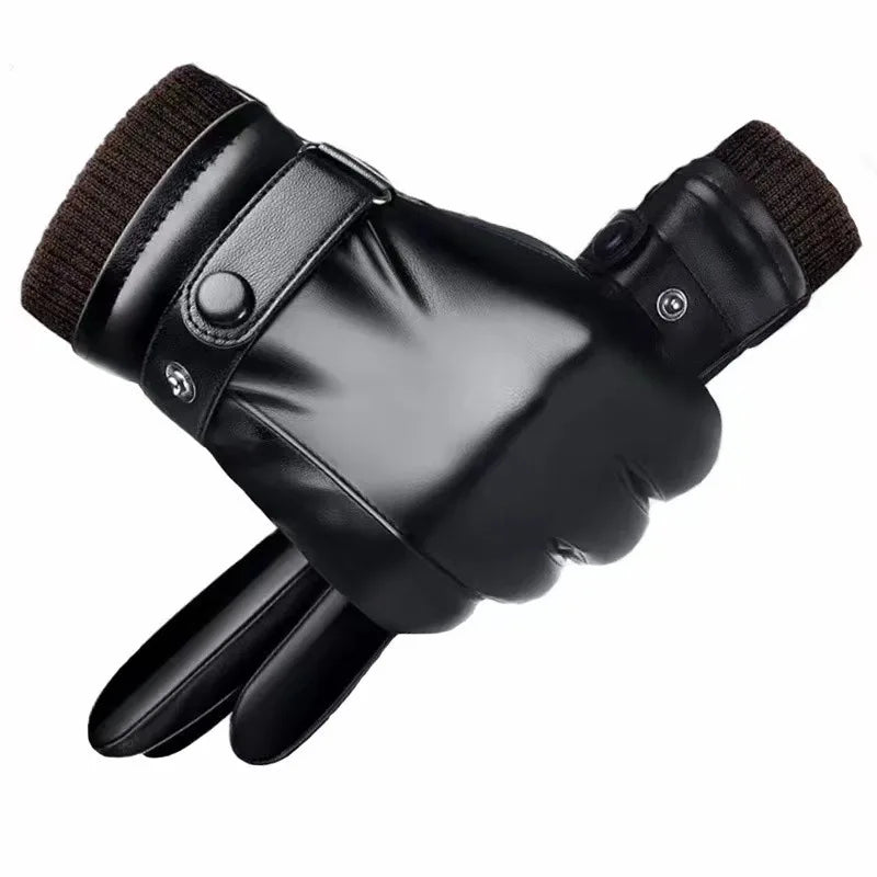 Leather Gloves for Men in Winter, Warm and Cold Resistant, Cycling Waterproof, Touch Screen, Motorcycle Windproof Gloves