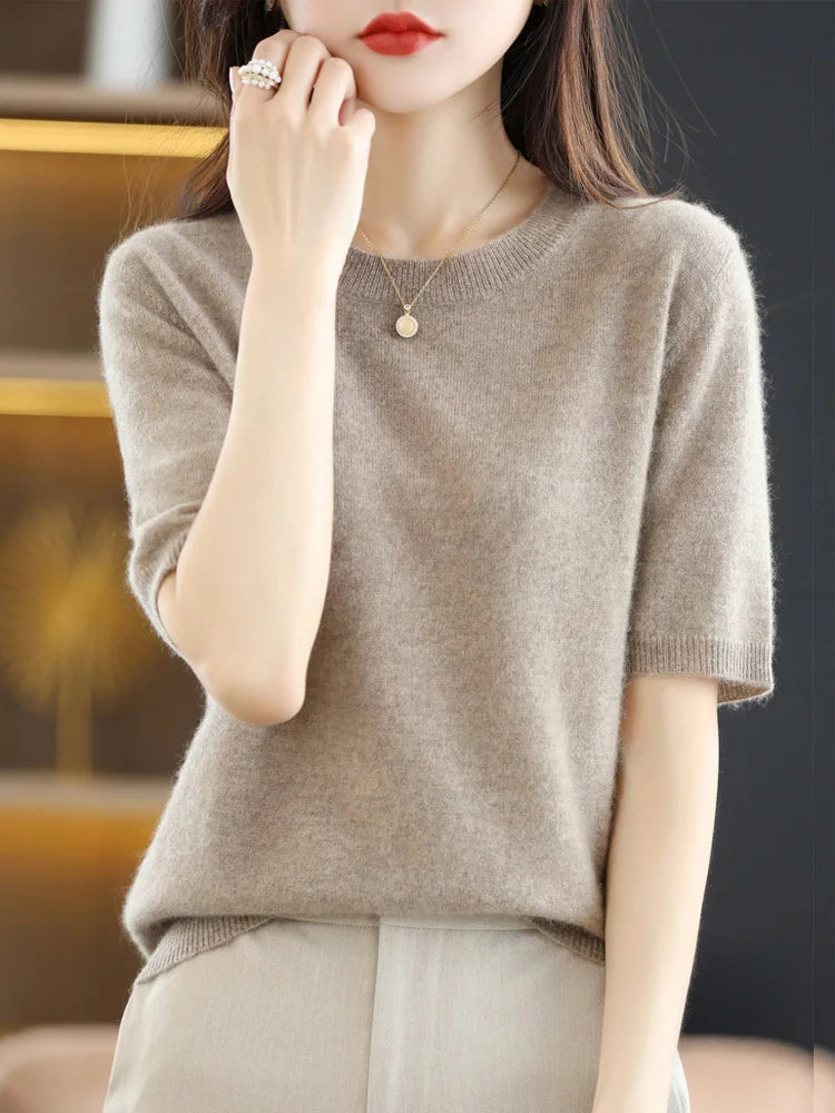 Short Sleeves Women's Sweater O-neck Bottoming Shirts Solid Spring Summer Korean Fashion Sweater Knit Top Casual Basic Pullovers