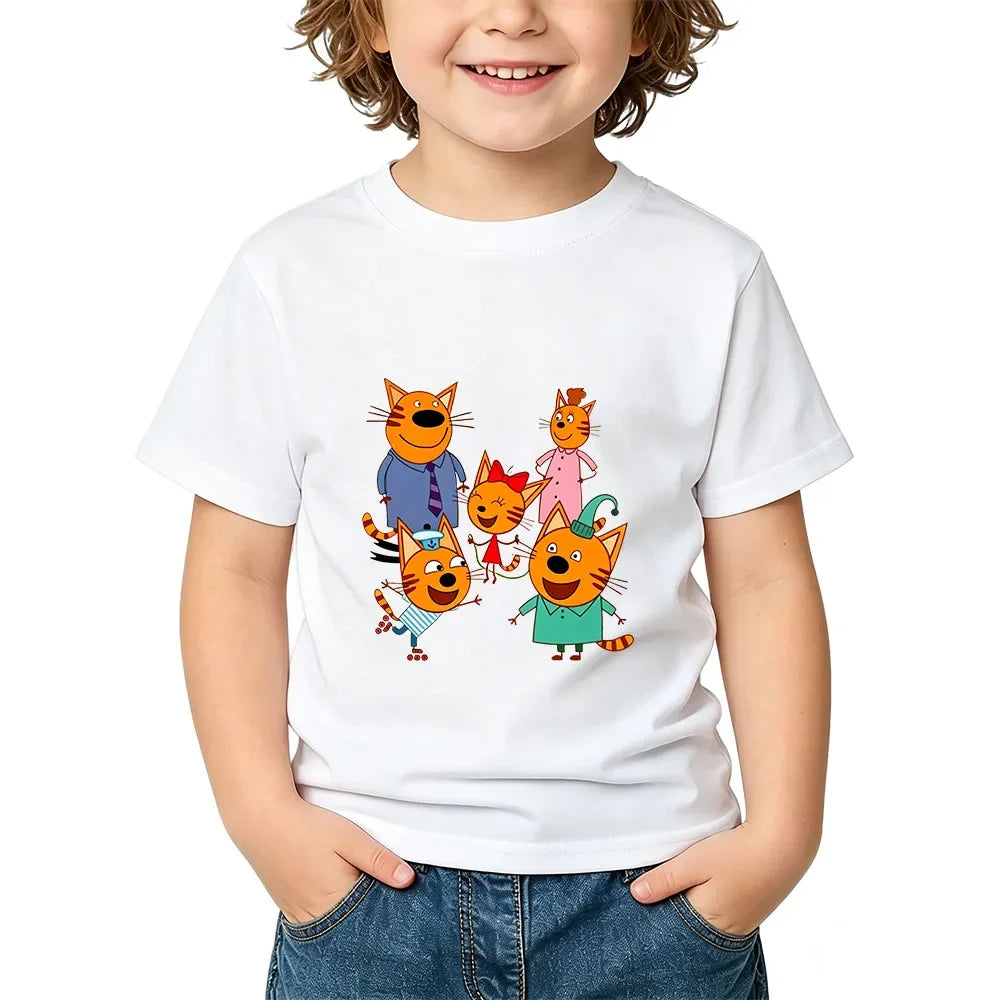 100% Cotton Kid-e-cats Children's T-Shirt 2-12 Years Cartoon Print Kids Tees Cute Casual Tops O-Neck Short Sleeve Summer Wear