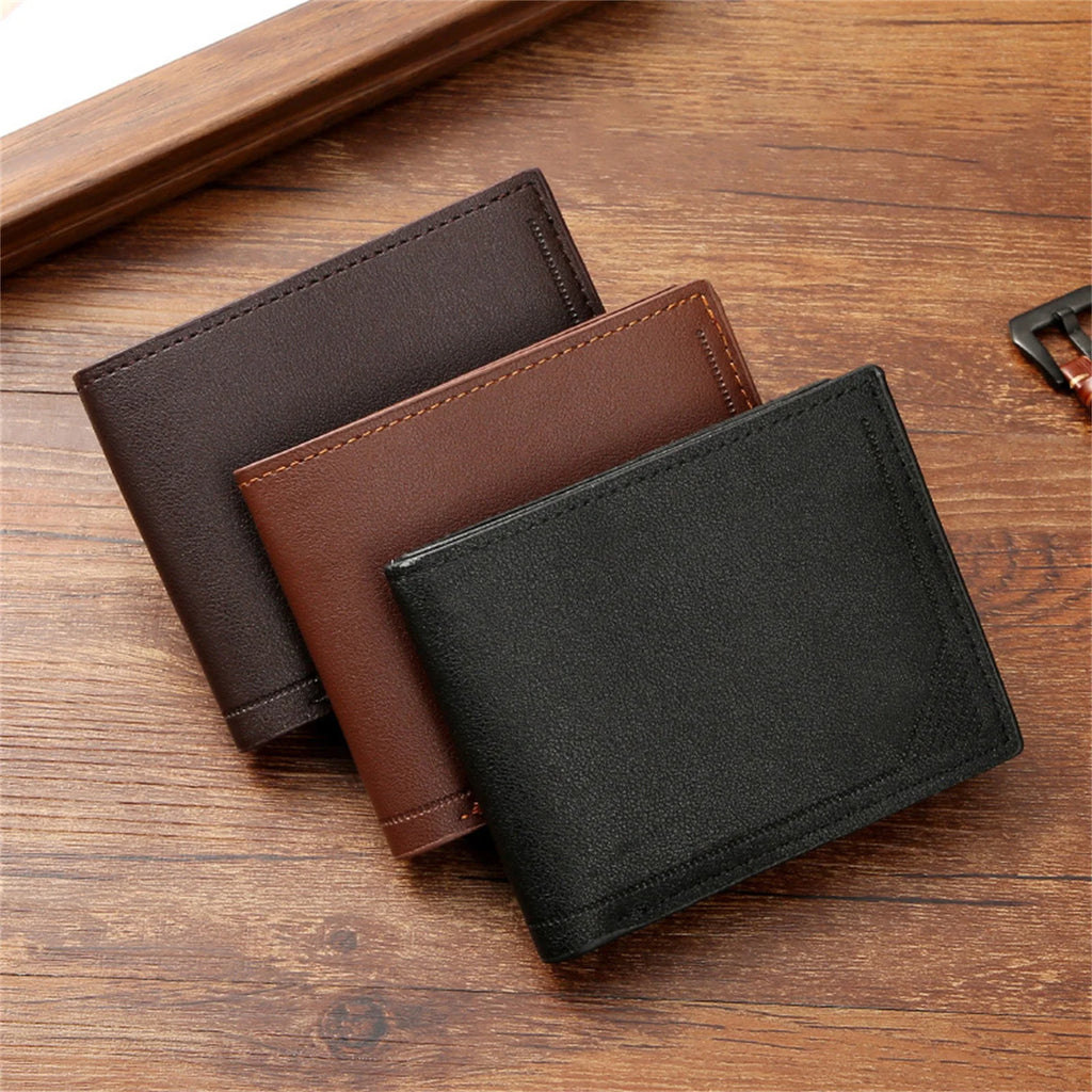 Men's Slim Wallet Short Horizontal Design Multiple Card Slots Large Capacity Soft Leather Business Money Clip