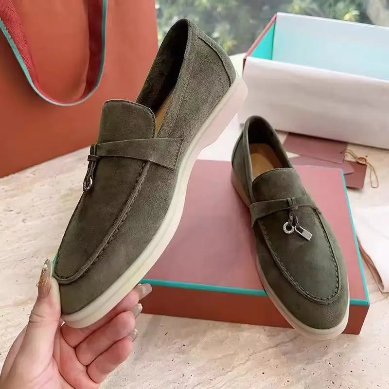 Designer Shoes for Women Suede Leather Slip-on Loafers Girl Fashion Flat Boat Shoes