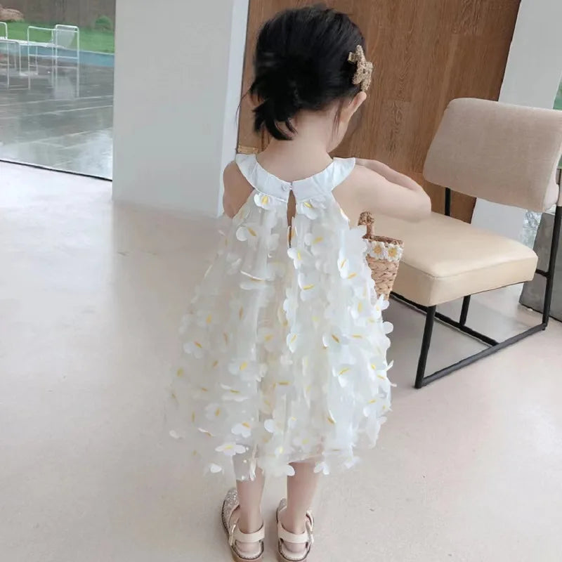 Summer Toddler Dresses Cute Flower Princess Dress Female Baby Butterfly Appliques Dress Children Mesh Bow Kids White Costume