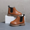 COMFY KIDS Toddler Brown Leather Chelsea Ankle Boots, Soft Cushioned Non-Slip Rubber Sole Boys Girls Zipper Short Boots, Autumn