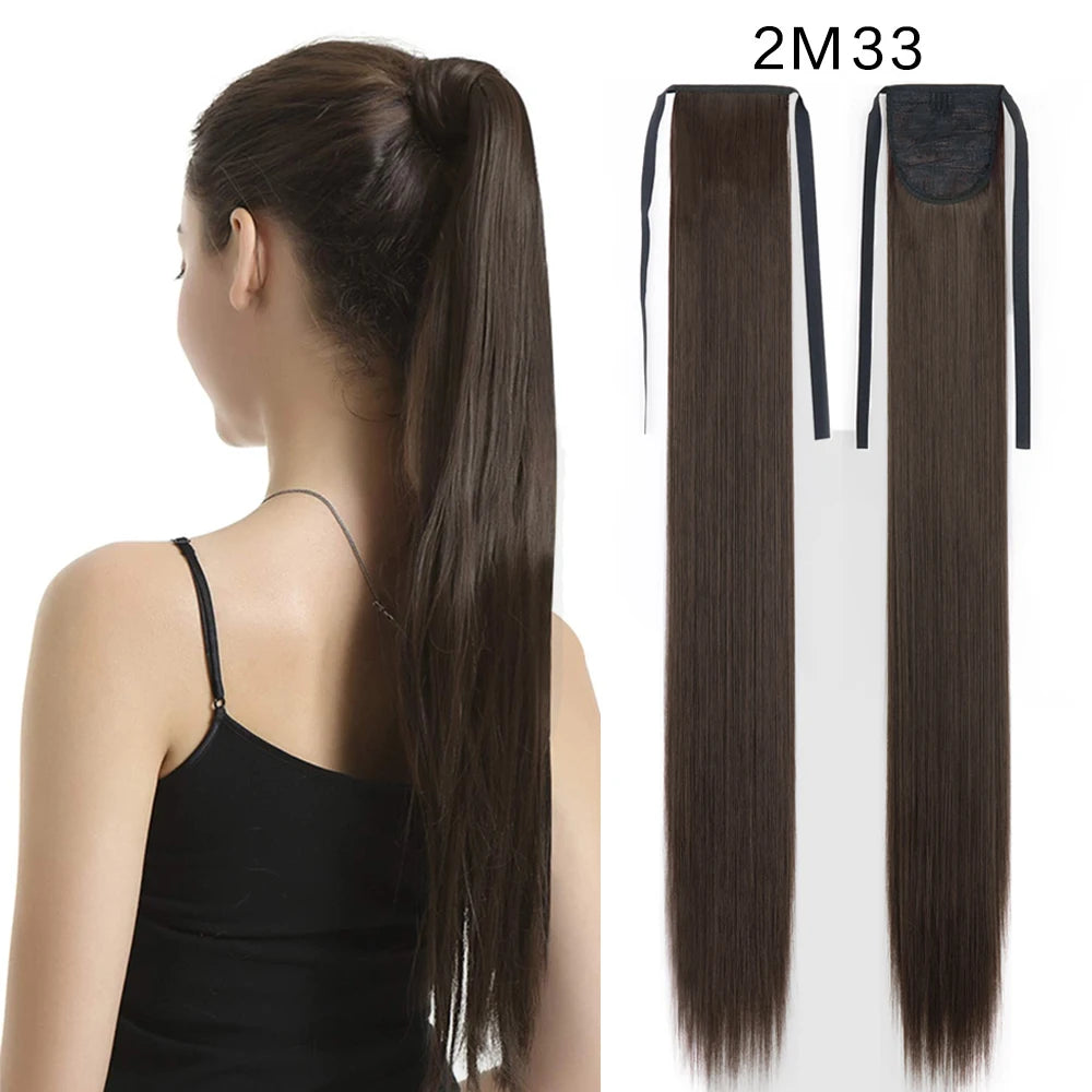 Women's Synthetic Wig (18inch-34inch) Long Straight Hair with a Ponytail Wrap and Clip Style Hair Accessory