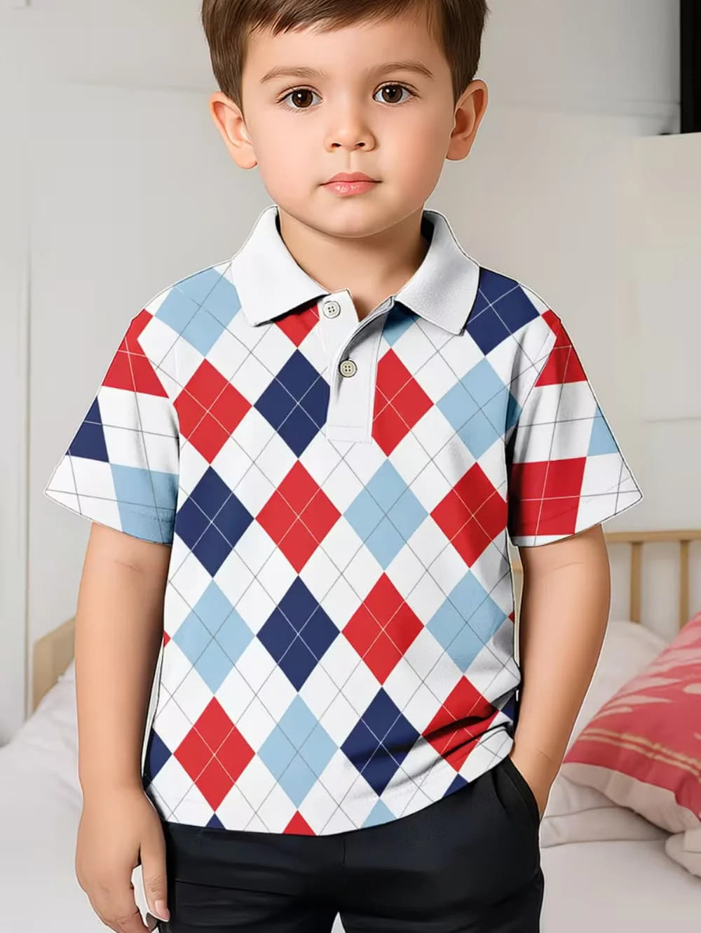 Kids Polo Shirts Striped Print Short Sleeve Polo Shirt for Boys Ummer Outdoor Casual Round Neck Fashion Boys Children's Clothing