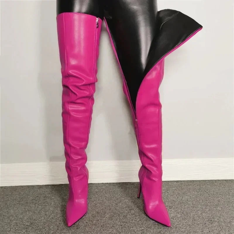 New Women Over The Knee Boots Sexy Pointed Tip Stretch Boots Luxury Stack High Heeled Boots for Woman Designer Shoes Botas Mujer