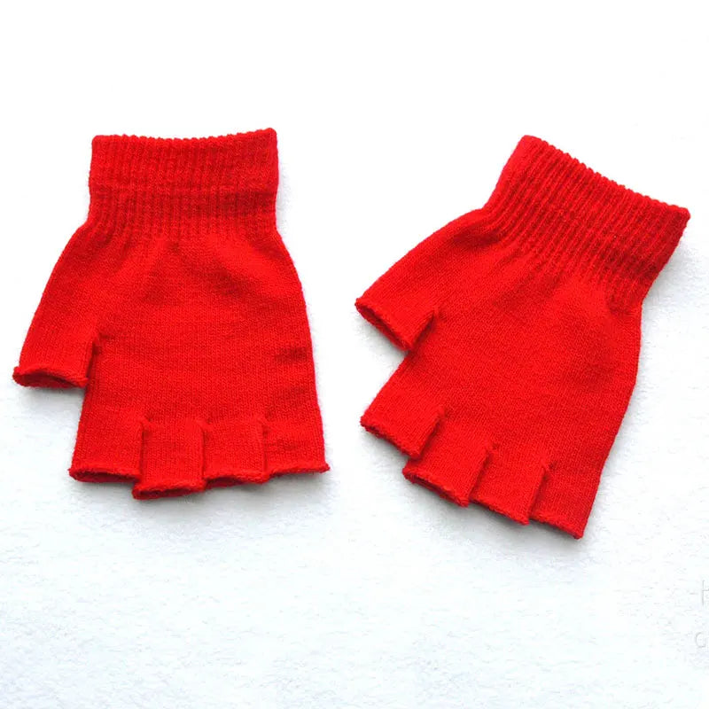 Hot Children Magic Knitted Gloves Kids Stretch Half Finger Glove Winter Warm Mittens Solid Fingerless Gloves Girls Soft Wrist