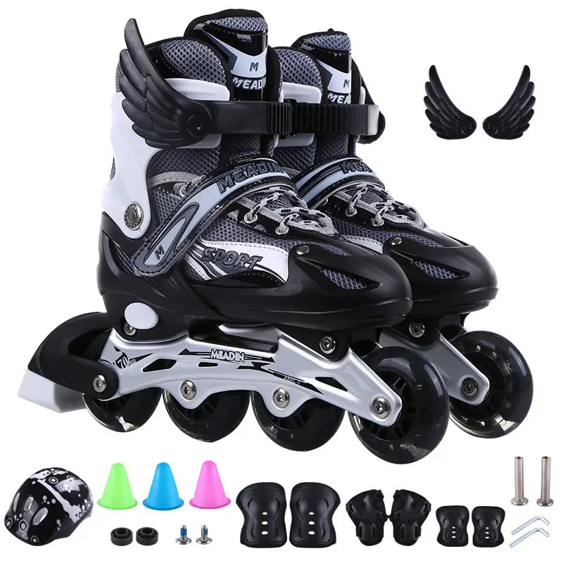 Children Boys Girls Practice Sport Adjustable Kids Roller Skates with Single Flash Light Wheels, Outdoor Inline Skates