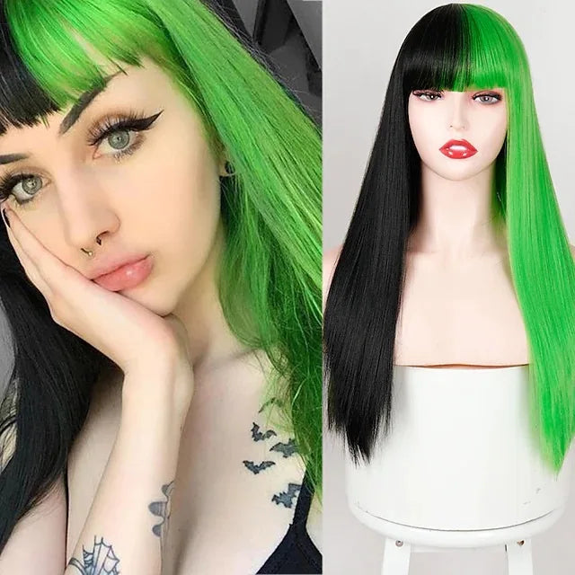 Wigs for Women Yellow and Black Wig Long Straight hair Cosplay Wig Halloween wig Two Tone Ombre Color Women Synthetic Hair Wigs