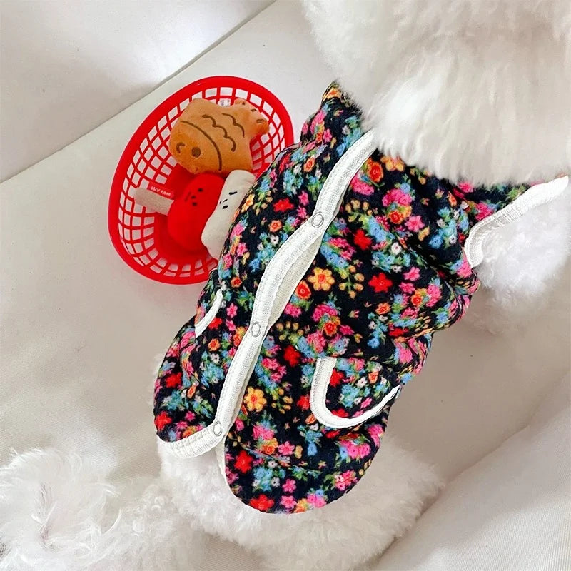 Pet Dog Vest Floral Style Fleece Vest Coat Chihuahua French Bulldog Warm Vest Jacket for Puppy Two-legged Clothing Pet Apparel