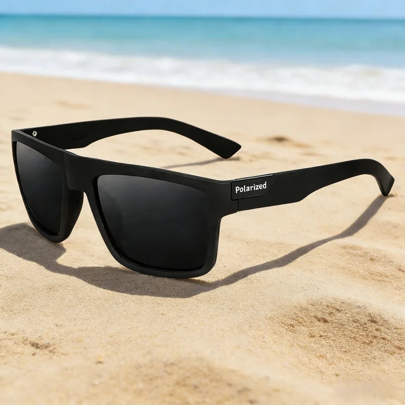 Polarized Sunglasses For Men Matte Black Square Frame UV400 Anti‑Glare Lens Outdoor Driving Beach Cycling Sun Protection Eyewear