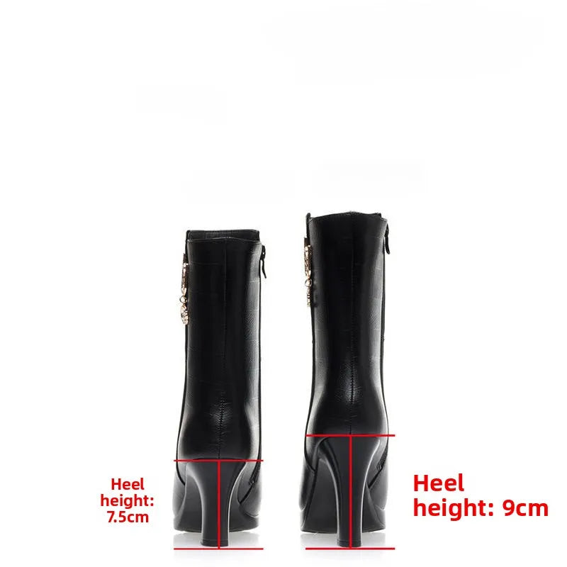 2026 Women Boots Waterproof Anti-Slip Women's Shoes High-heeled Fleece Lined Warm Fashion Boots Cold Resistant Breathable Winter