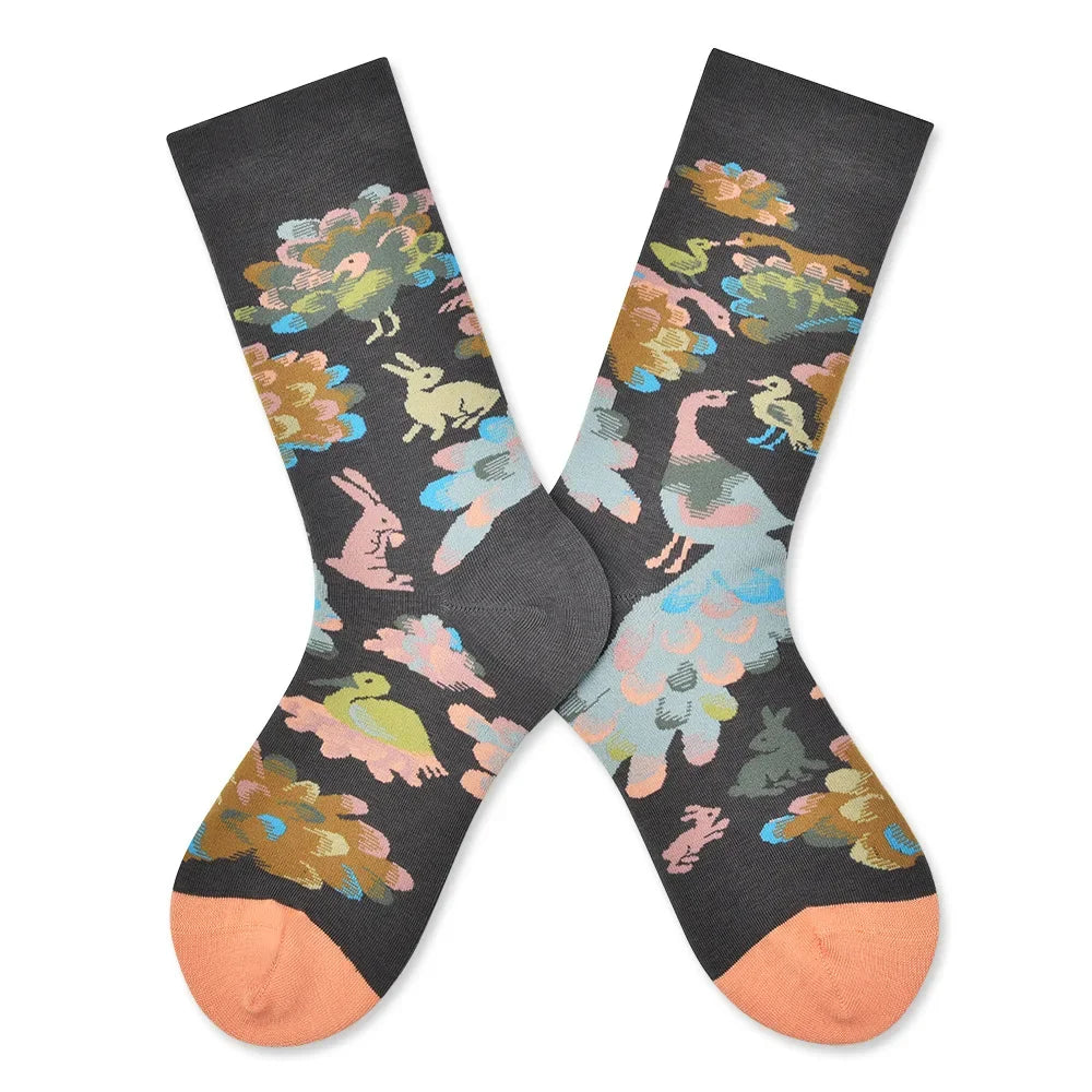Trendy and Personalized Men Socks Hip Hop Oil Painting Abstract Sock Mouth Letter Embroidery Autumn Mid Tube Socks Women носки