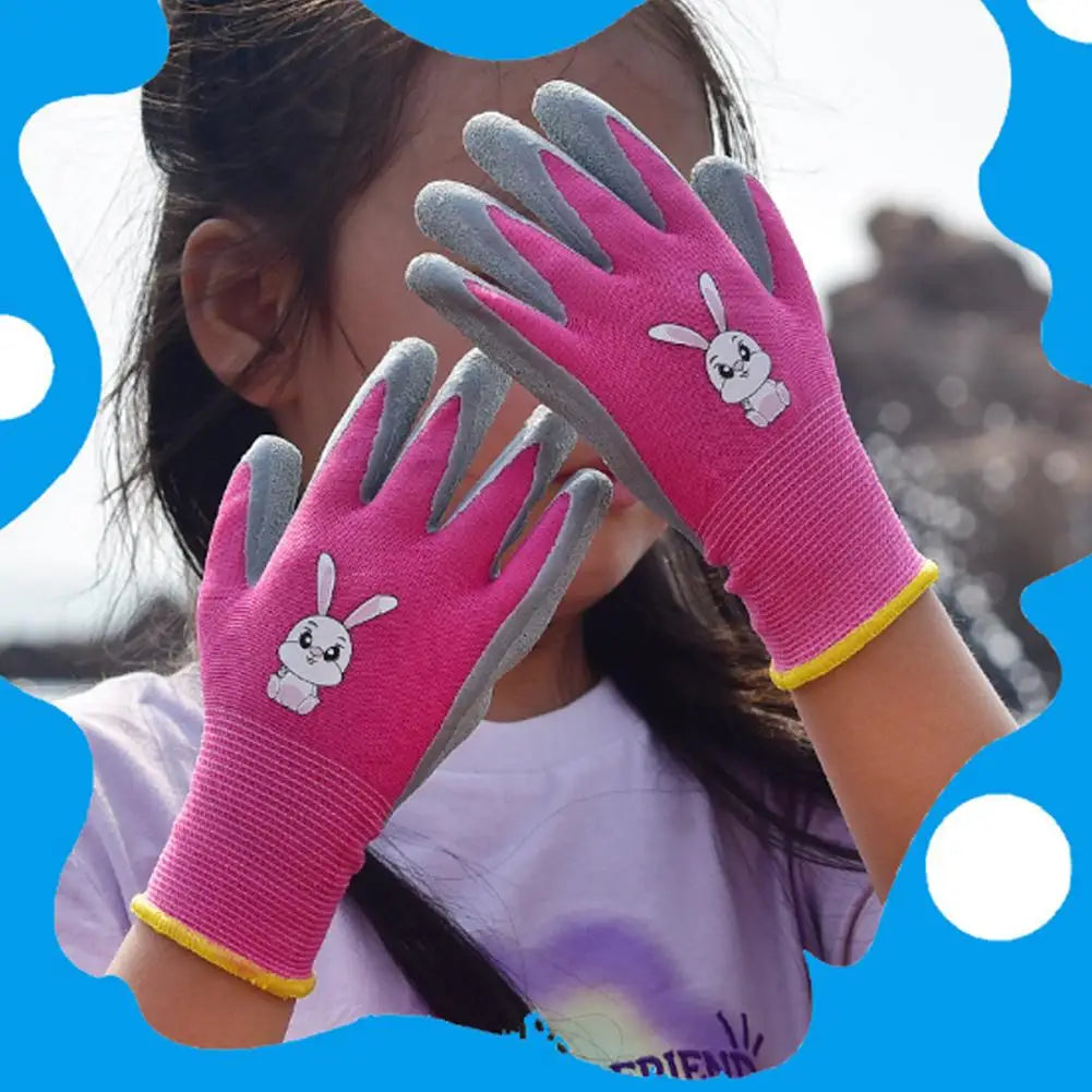 Kids Gardening Gloves, Non-slip Cartoon Rubber Coated Yard Work Gloves Waterproof Durable Safety Gloves for Toddlers Boys Girls