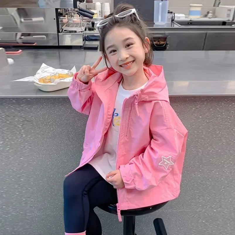New Girl's Jacket Children Hooded Coats Kids Autumn Fashion Clothes Outerwear Children's Casual 2025 Spring Windbreaker Jackets