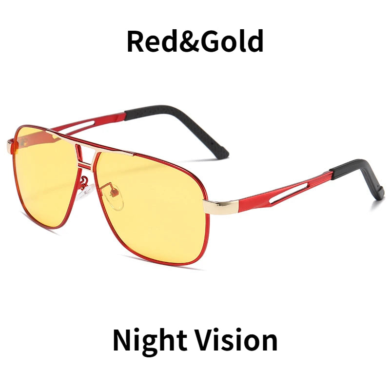 Night Vision Driving Glasses for Men Fashion Double Beams Sunglasses Male Metal Frame Day and Night Polarized Googles UV400
