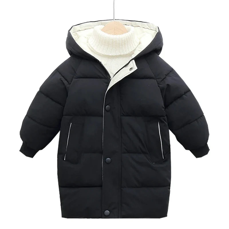 Children's Coat Winter Thickened Warm Letter Printed Boys' Cotton Jacket, Ages 3-10 Long Sleeved Zippered Girls' Coat