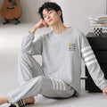 Men Pajamas Set 100% Cotton Casual Sleepwear Male Autumn Long Sleeve Solid Pyjamas