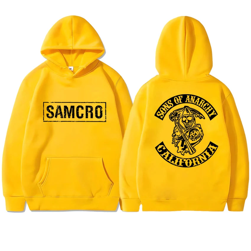 Harajuku punk Double Sided  printed Sons of Anarchy SAMCRO Hoodies Men women Casual hip hop streetwear Unisex Fleece Sweatshirt