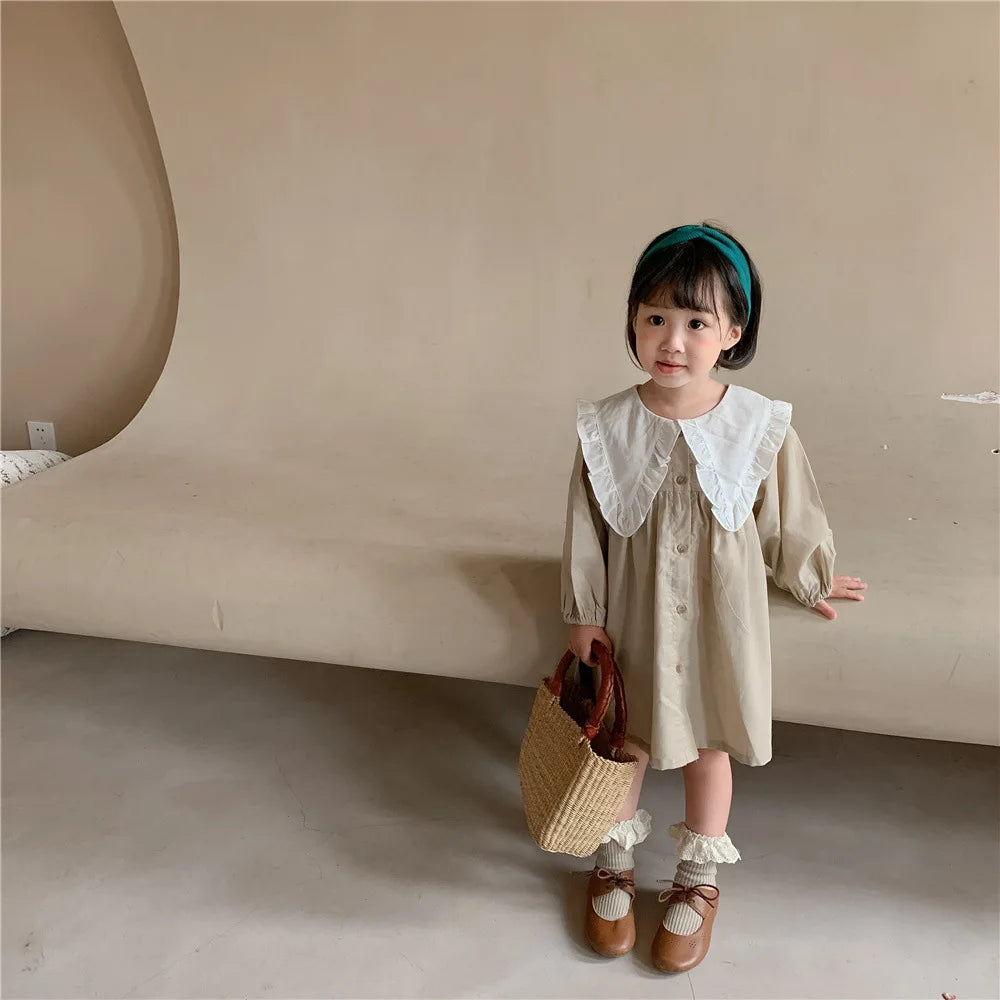Spring toddler children  Girls' Clothing Korean Retro Dress costume For kids Girls' Clothes 1 2 3 4 5 6 T Birthday Plaid Dress